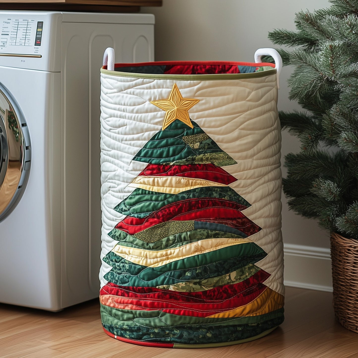 The Christmas Tree Quilted Laundry Basket Tote M477