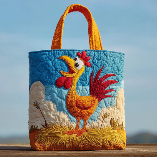 Colorful Chicken Illustration Quilted Tote