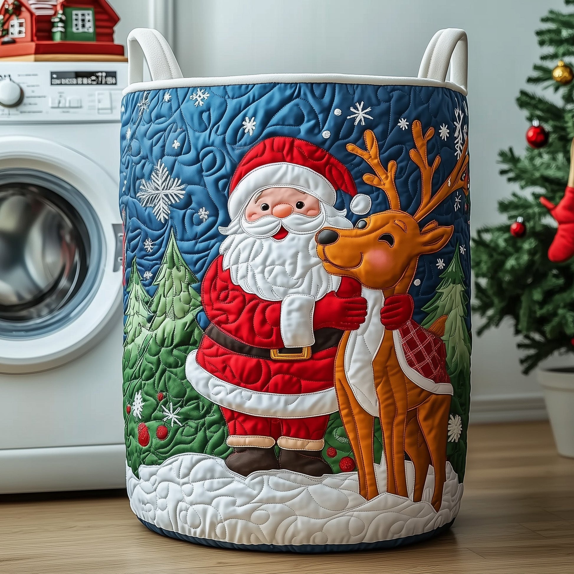The Christmas Santa Claus Quilted Laundry Basket Tote