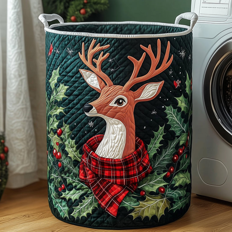 The Christmas Reindeer Quilted Laundry Basket Tote
