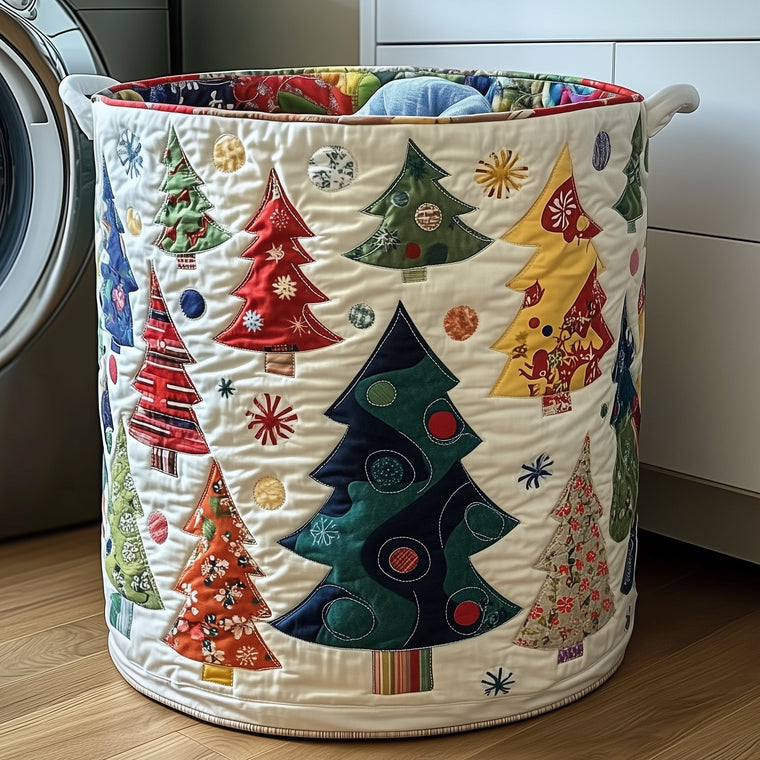 The Christmas Trees Quilted Laundry Basket Tote