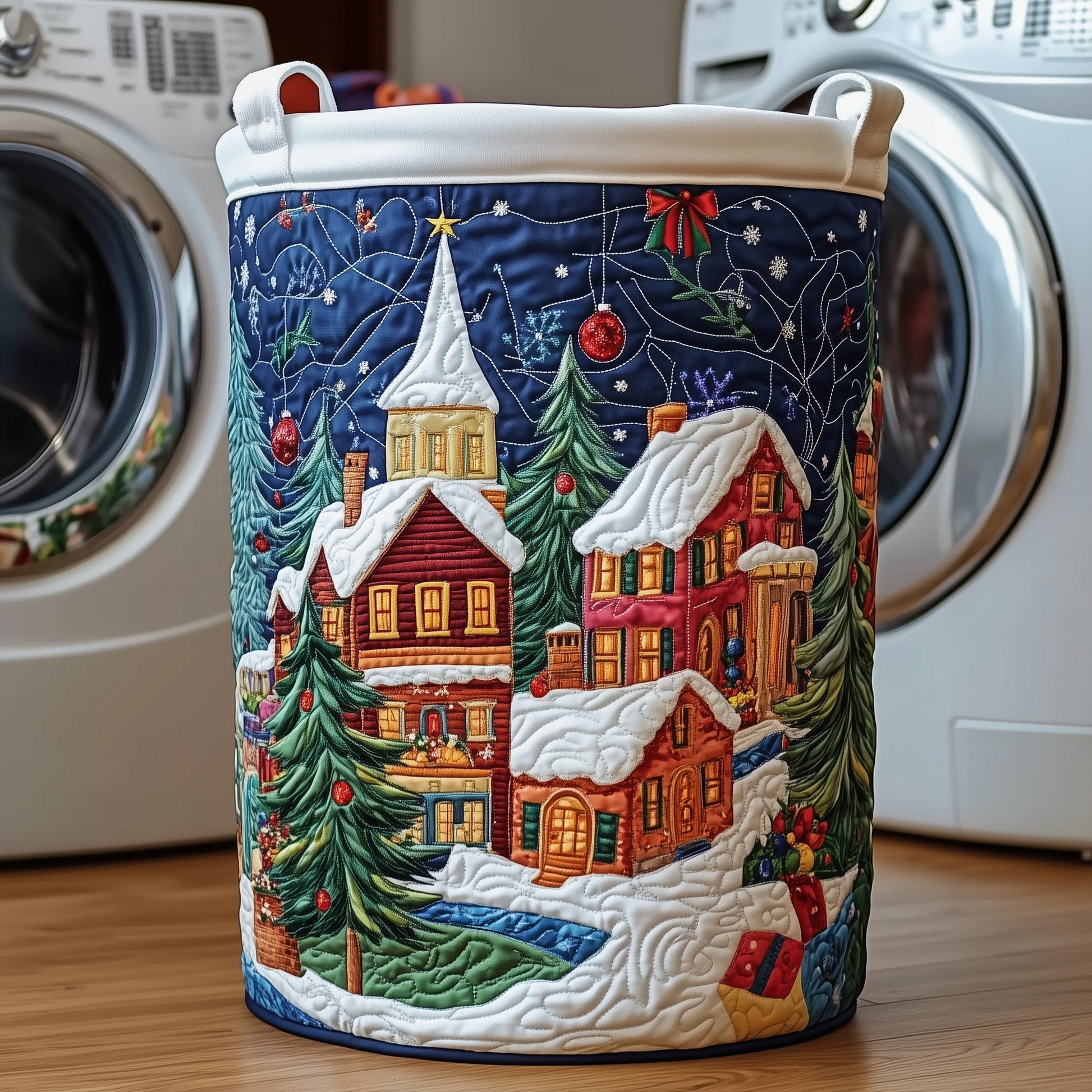 The Christmas Village Quilted Laundry Basket Tote M488