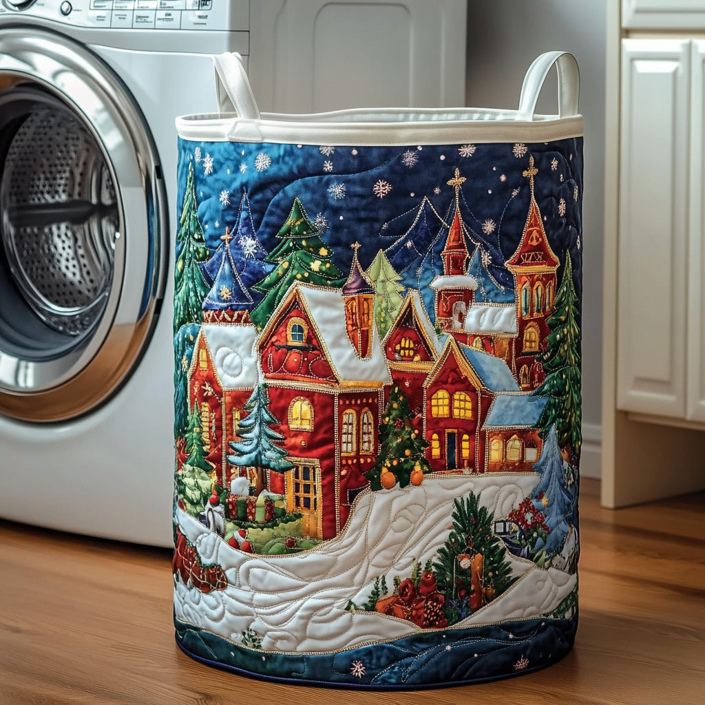 The Christmas Village Quilted Laundry Basket Tote M489