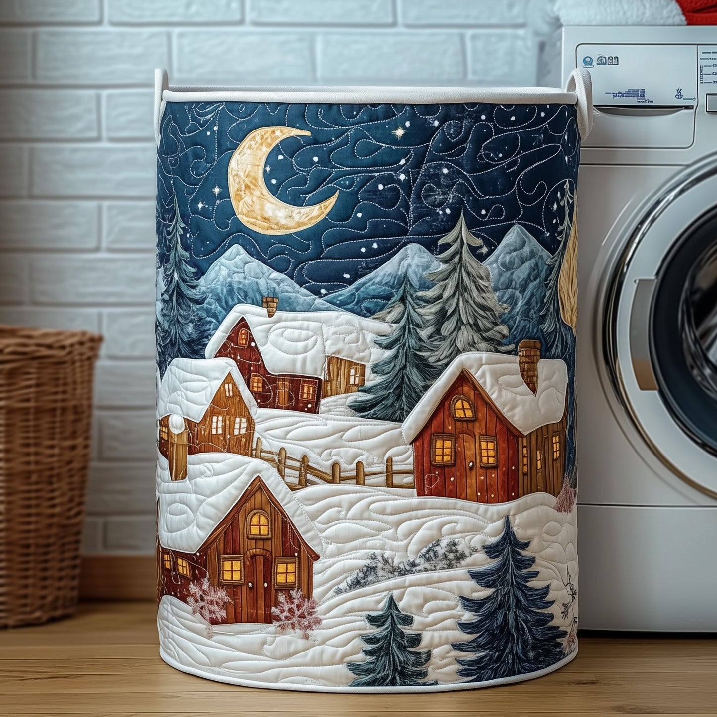 The Christmas Village Quilted Laundry Basket Tote M490