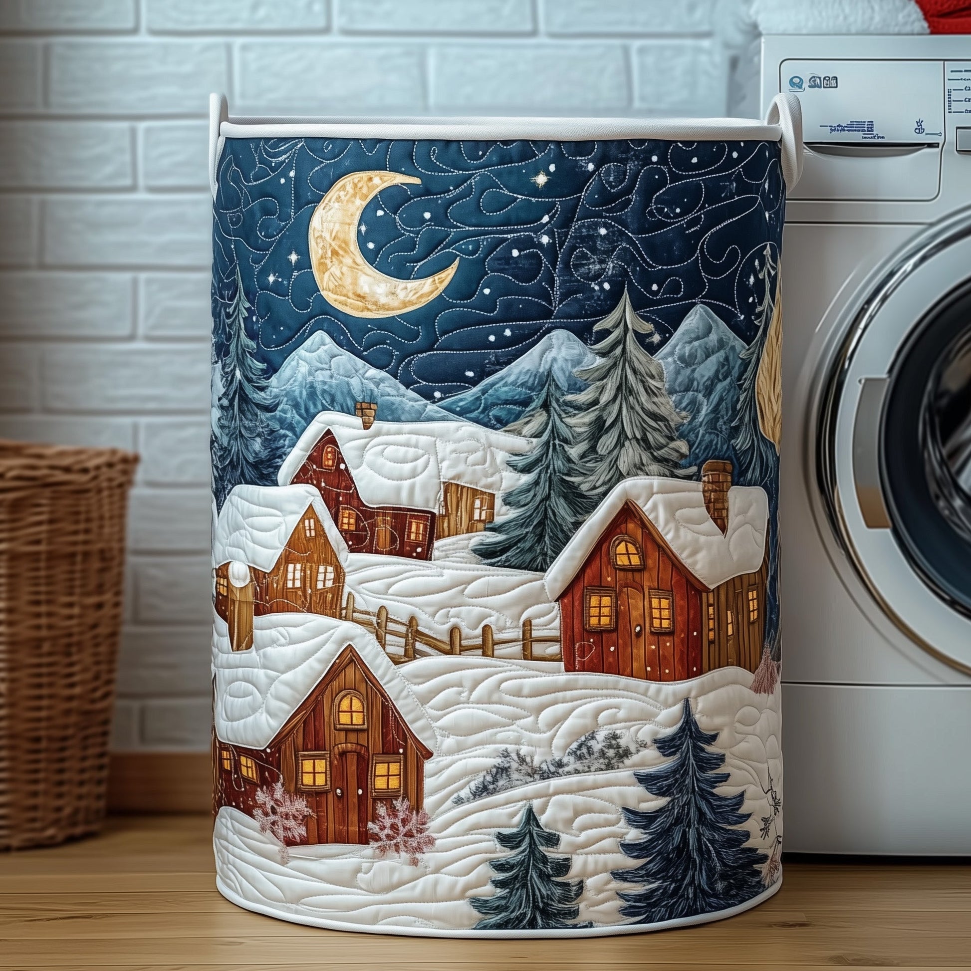 The Christmas Village Quilted Laundry Basket Tote M490