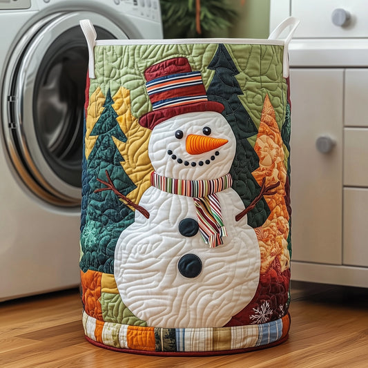 The Merry Snowman Quilted Laundry Basket Tote