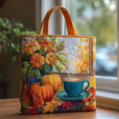 Pumpkins Flowers Leaves Quilted Tote