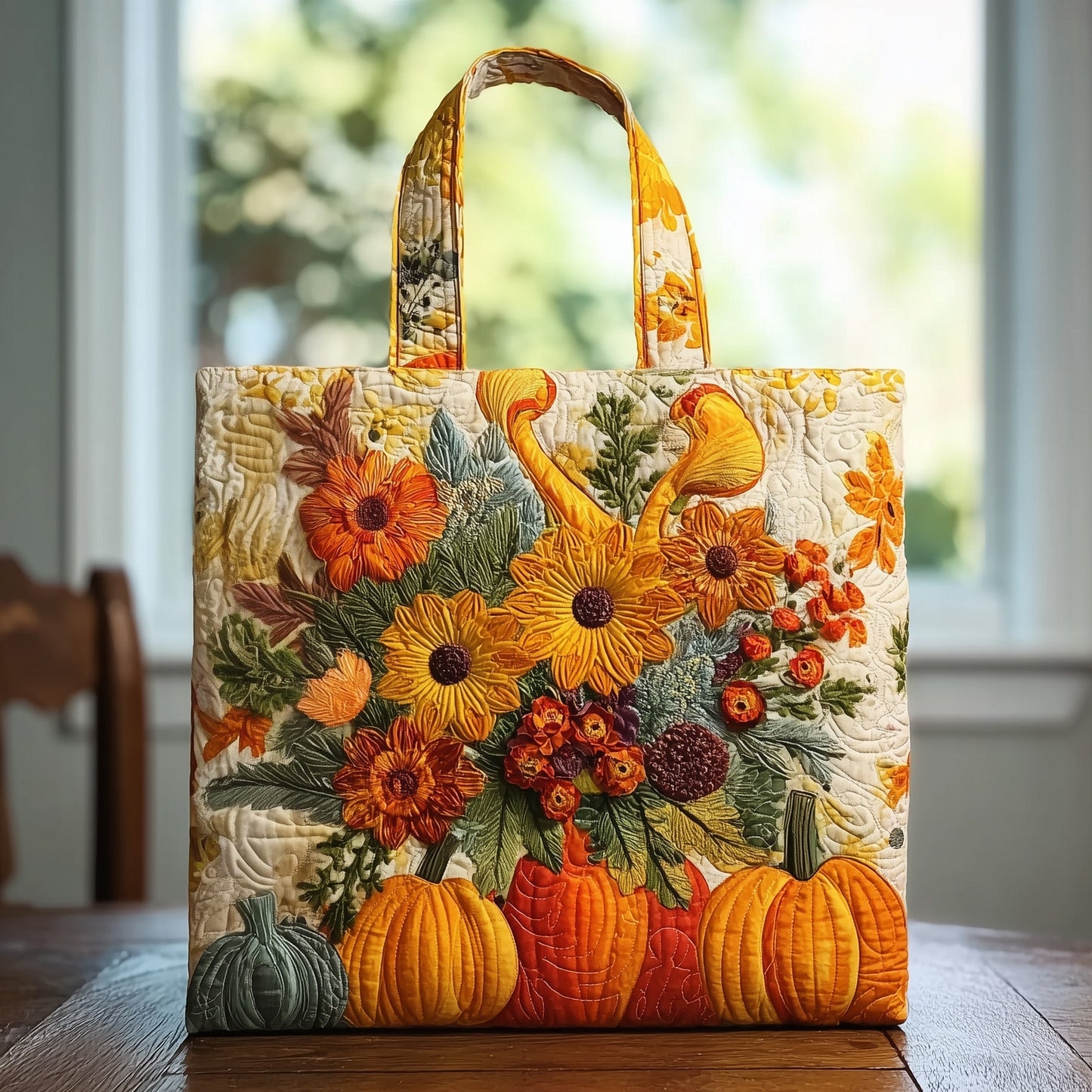 Pumpkin Floral Autumn Quilted Tote