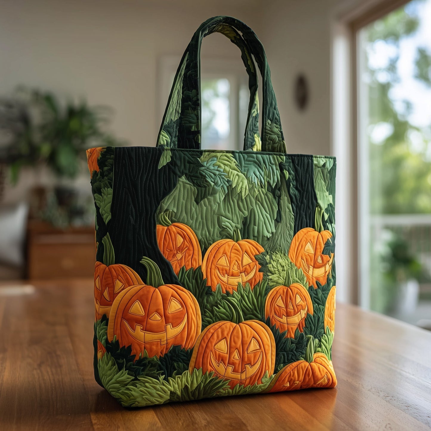 Everyday Jack-O'-Lantern Pumpkins Quilted Tote