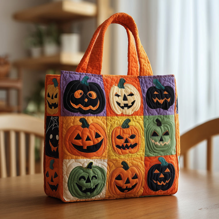 Everyday Colorful Jack-O'-Lanterns Quilted Tote