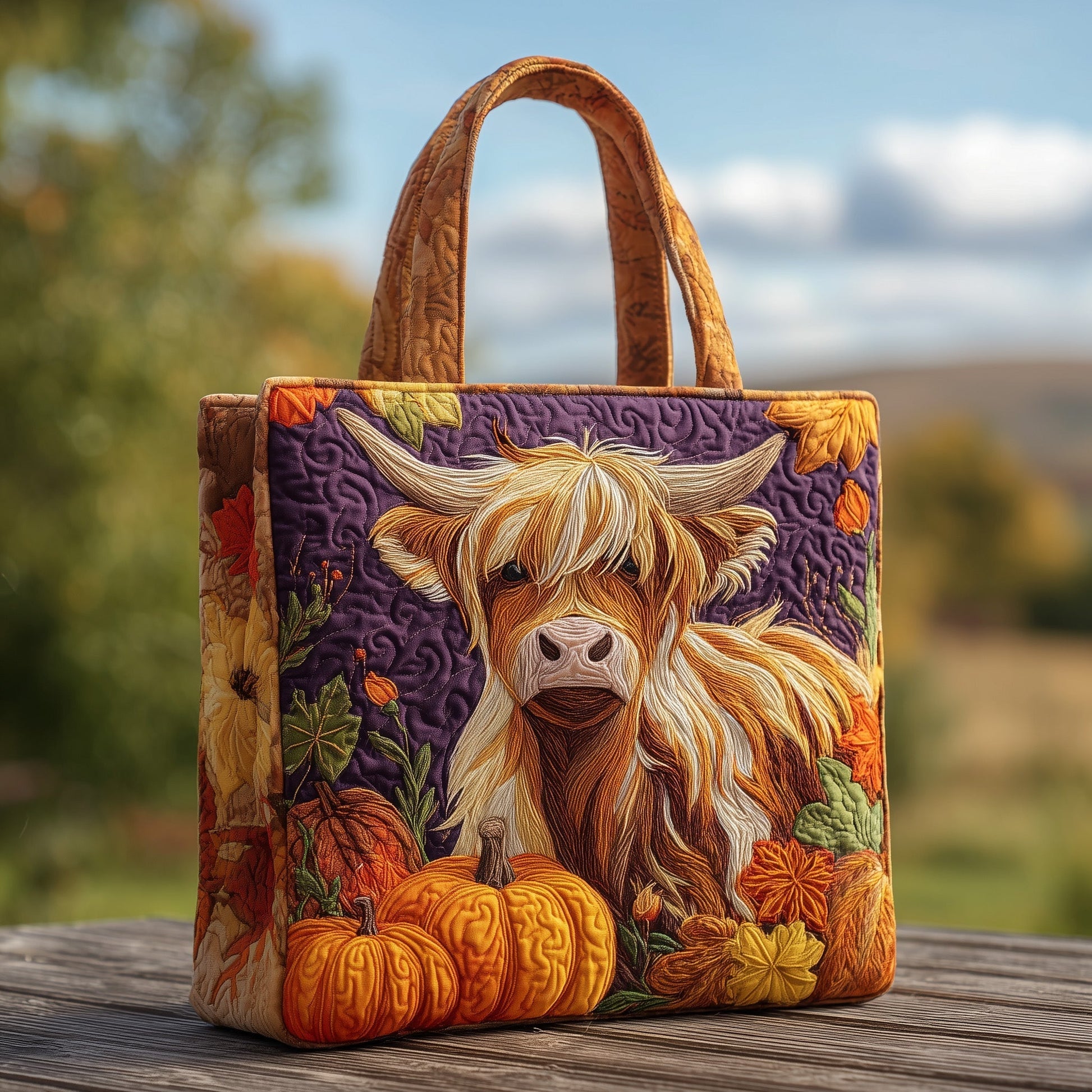 The Autumn Highland Cow Quilted Tote