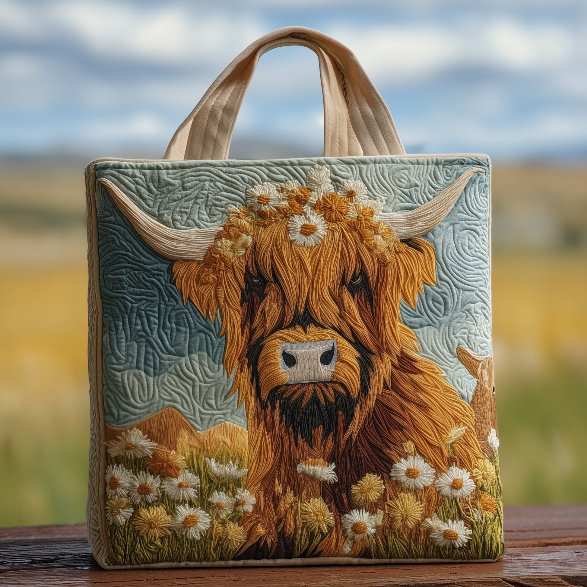 Highland Cow Flowers Tote Bag