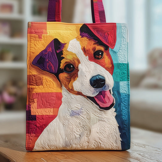 Colorful Jack Russell Dog Quilted Tote