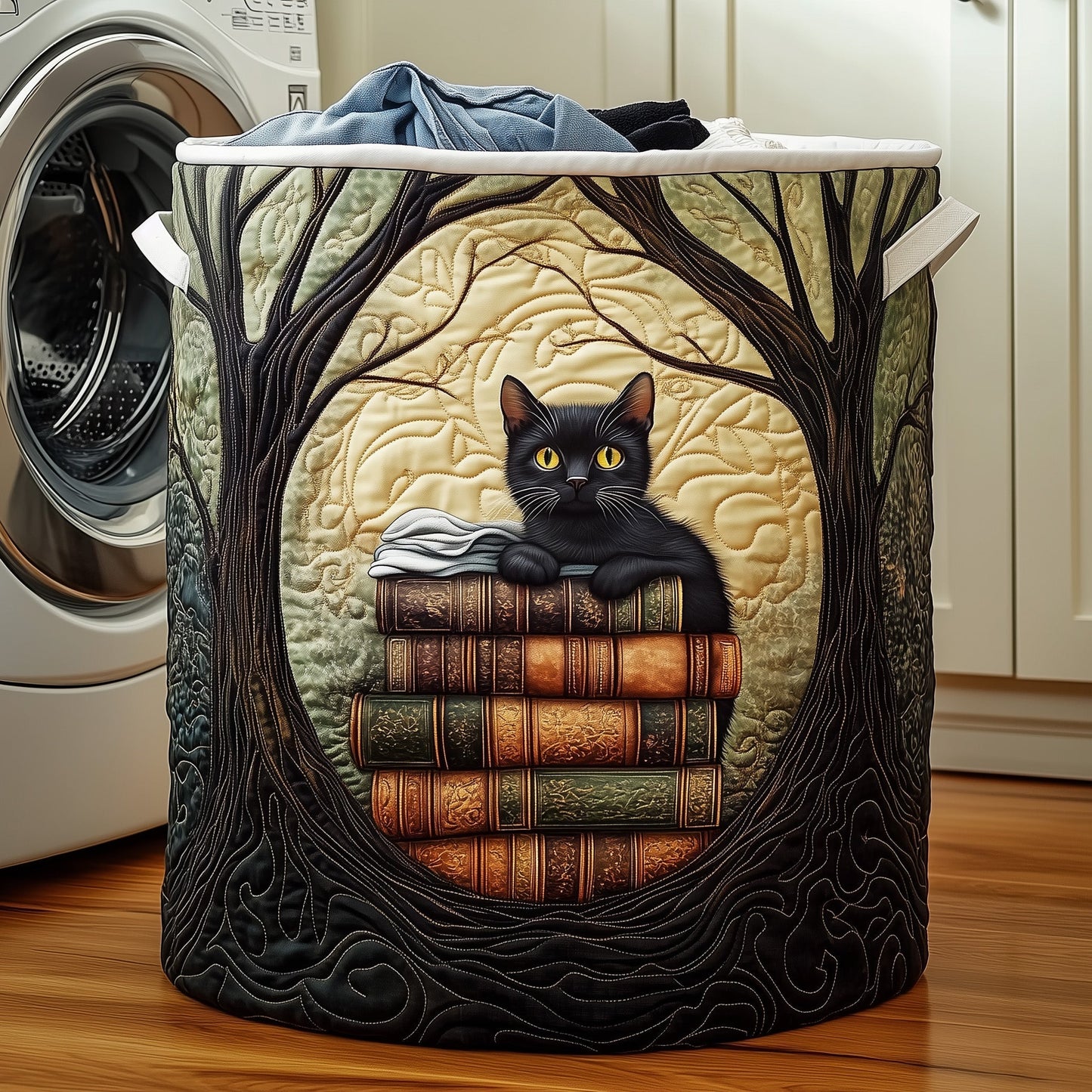 The Book Cat Quilted Laundry Basket Tote