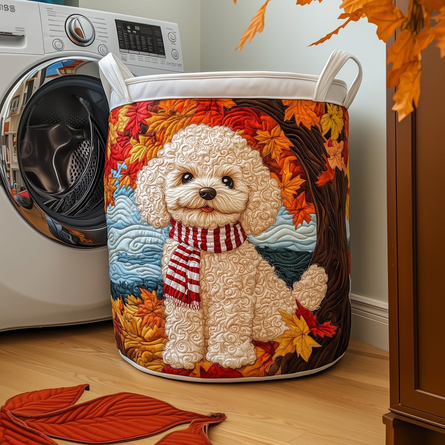 The Autumn Poodle Quilted Laundry Basket Tote