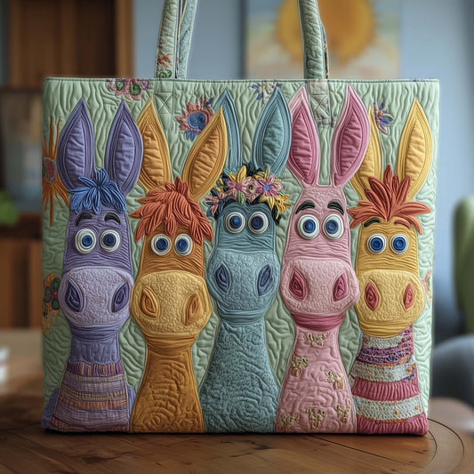 Colorful Donkey Faces Quilted Tote
