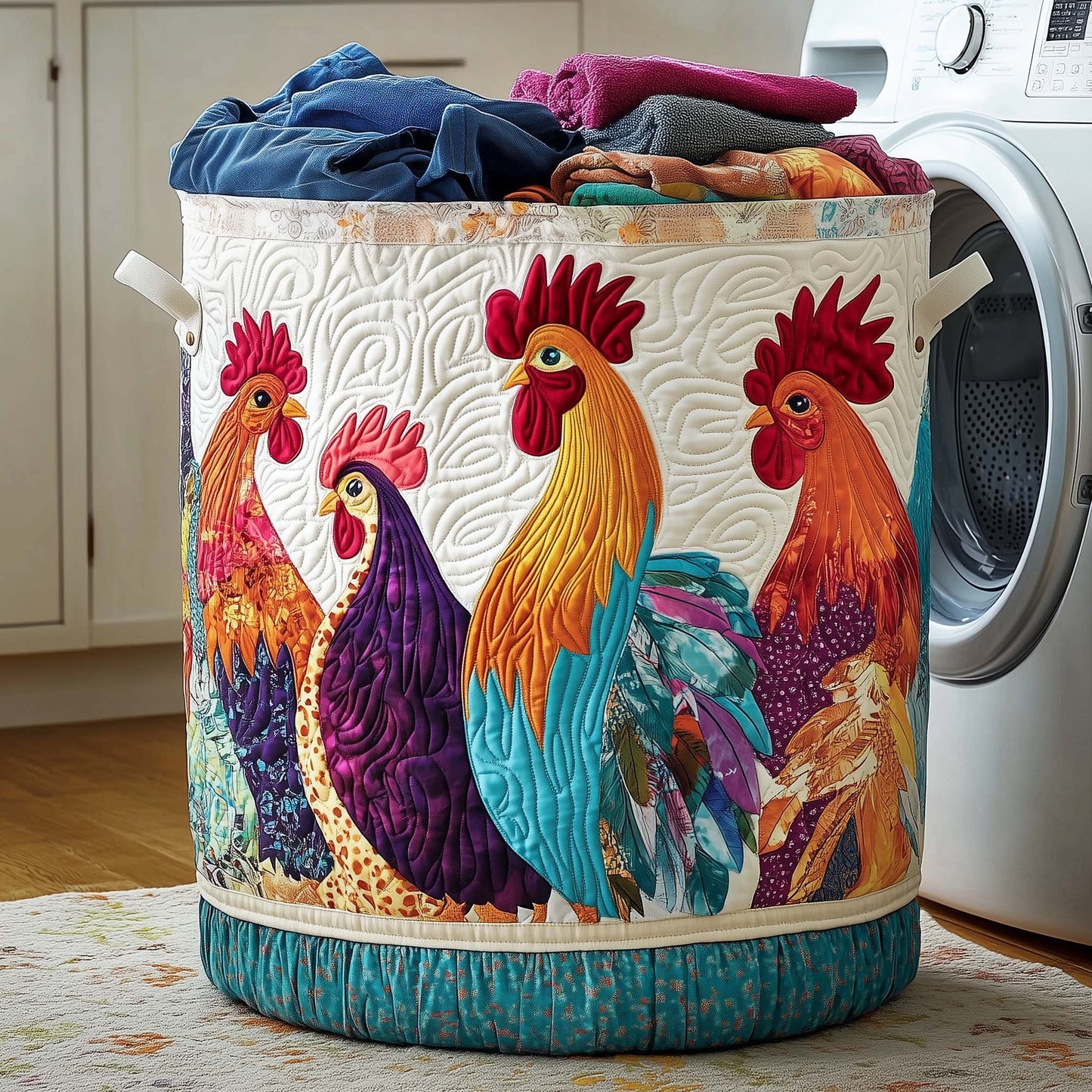 The Whimsical Chicken Quilted Laundry Basket Tote 1420