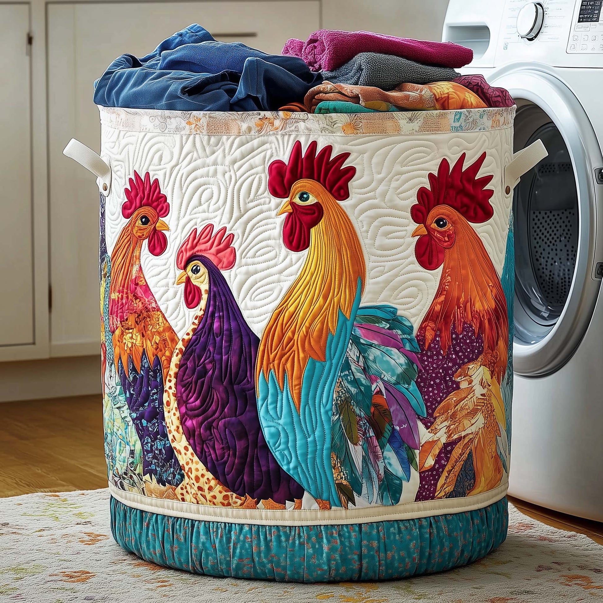 The Whimsical Chicken Quilted Laundry Basket Tote 1420