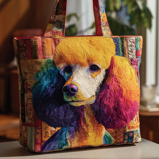 Colorful Poodle Portrait Quilted Tote