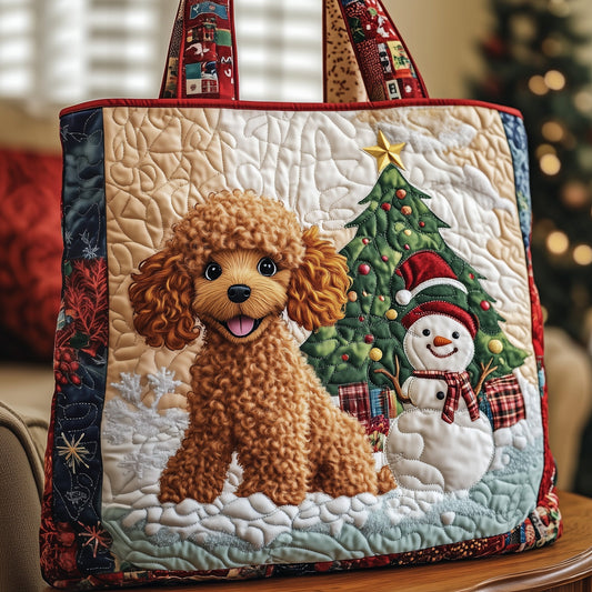 Poodle Christmas Scene Quilted Tote