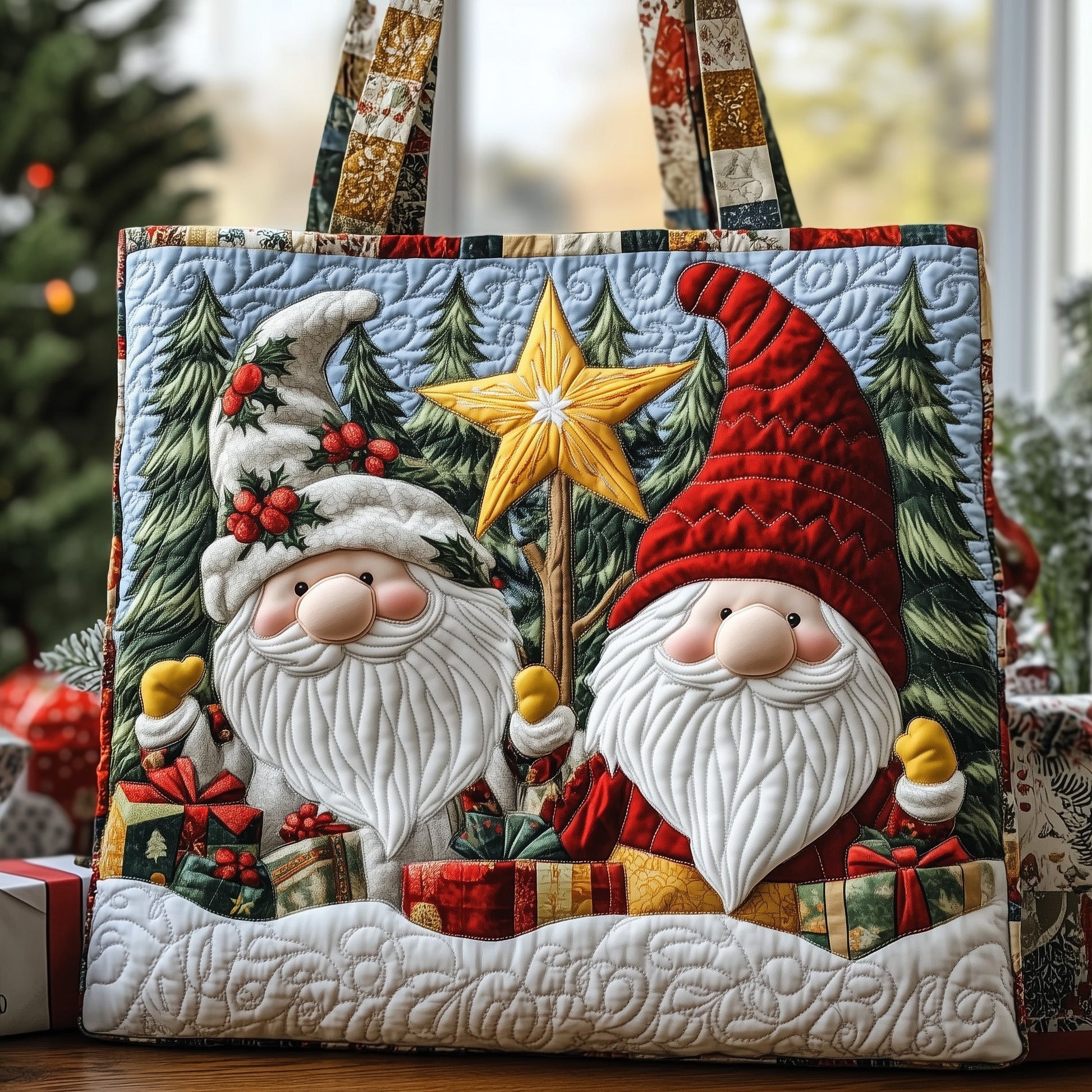 Christmas Gnomes Holiday Quilted Tote