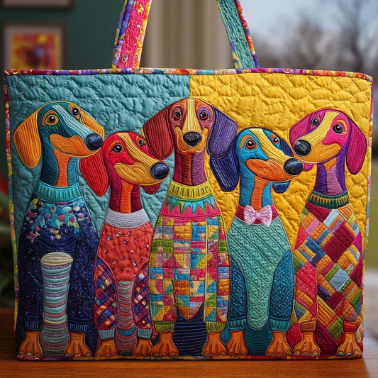 Colorful Dachshund Dogs Quilted Tote