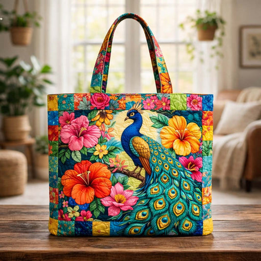 The Elegant Peacock Quilted Tote