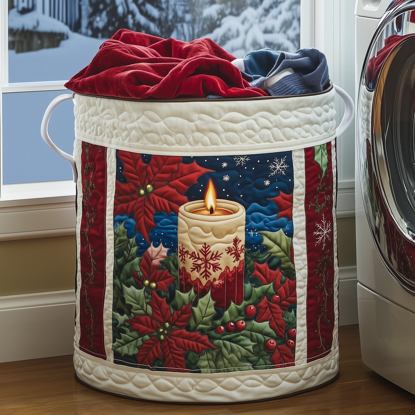 The Poinsettia Quilted Laundry Basket Tote