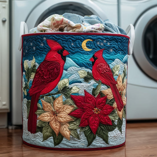 The Poinsettia And Cardinal Quilted Laundry Basket Tote