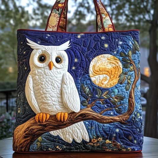 White Owl Moonlit Night Quilted Tote