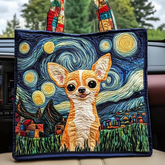 Chihuahua Dog Starry Night Quilted Tote