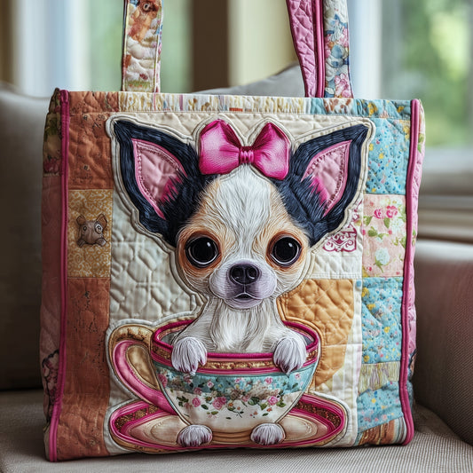Chihuahua Dog Bow Quilted Tote