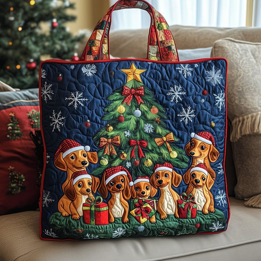 Christmas Dachshund Dogs Quilted Tote