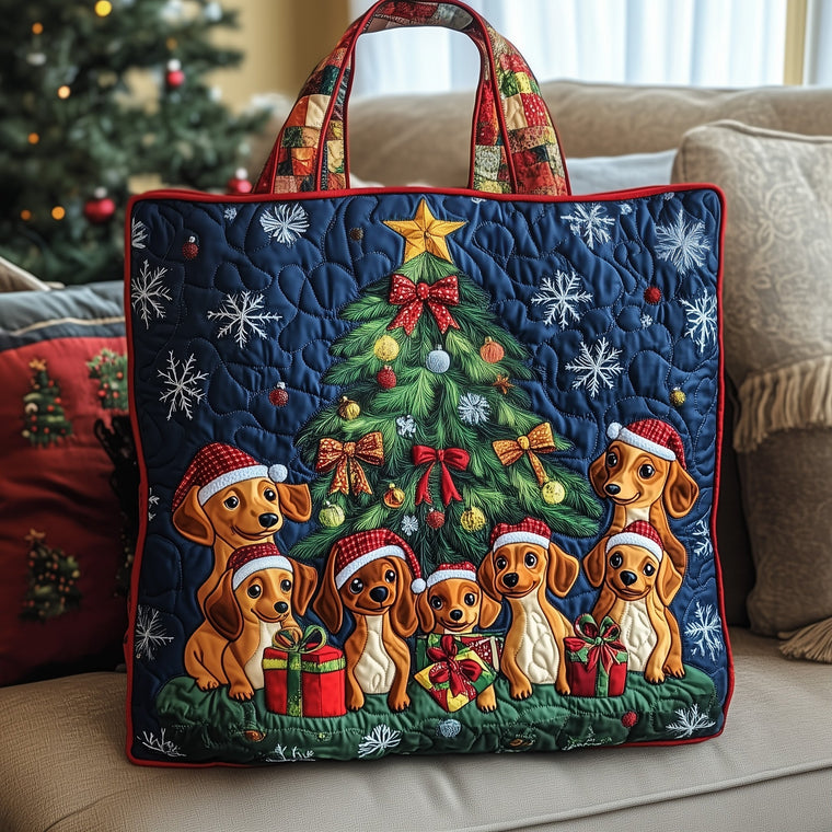 Christmas Dachshund Dogs Quilted Tote