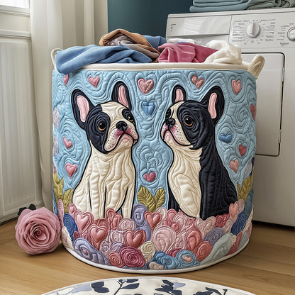 The Bulldog Couple Quilted Laundry Basket Tote