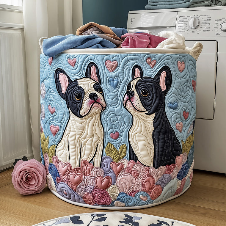 The Bulldog Couple Quilted Laundry Basket Tote