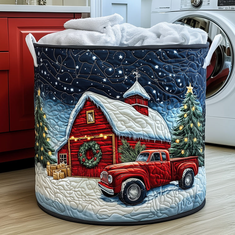 The Christmas Farm Barn Quilted Laundry Basket Tote