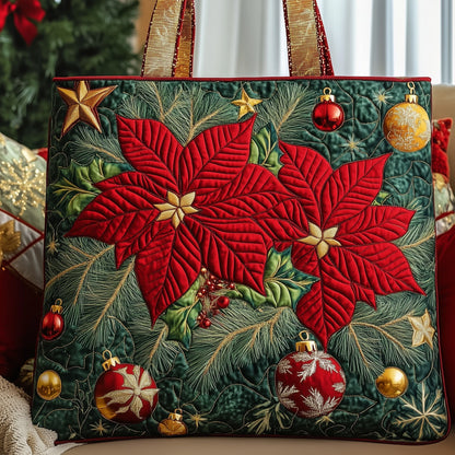 Everyday Poinsettia Christmas Quilted Tote