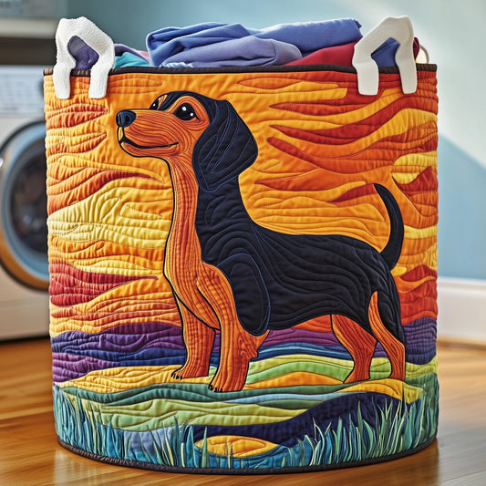 The Sunset Dachshund Quilted Laundry Basket Tote