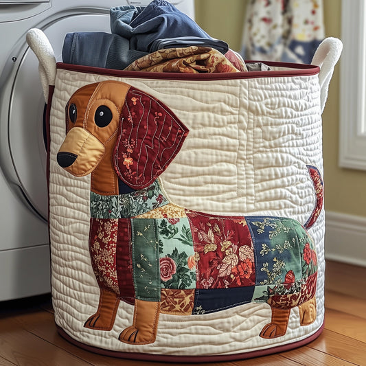 The Floral Dachshund Quilted Laundry Basket Tote
