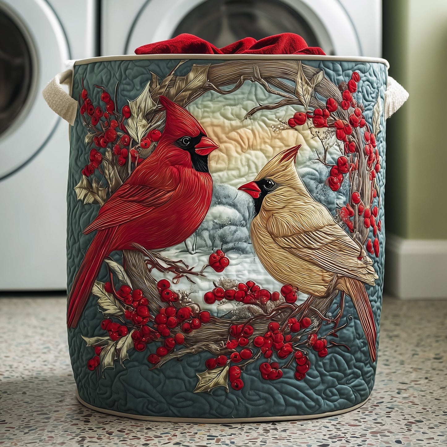 The Cardinal Berries Quilted Laundry Basket Tote