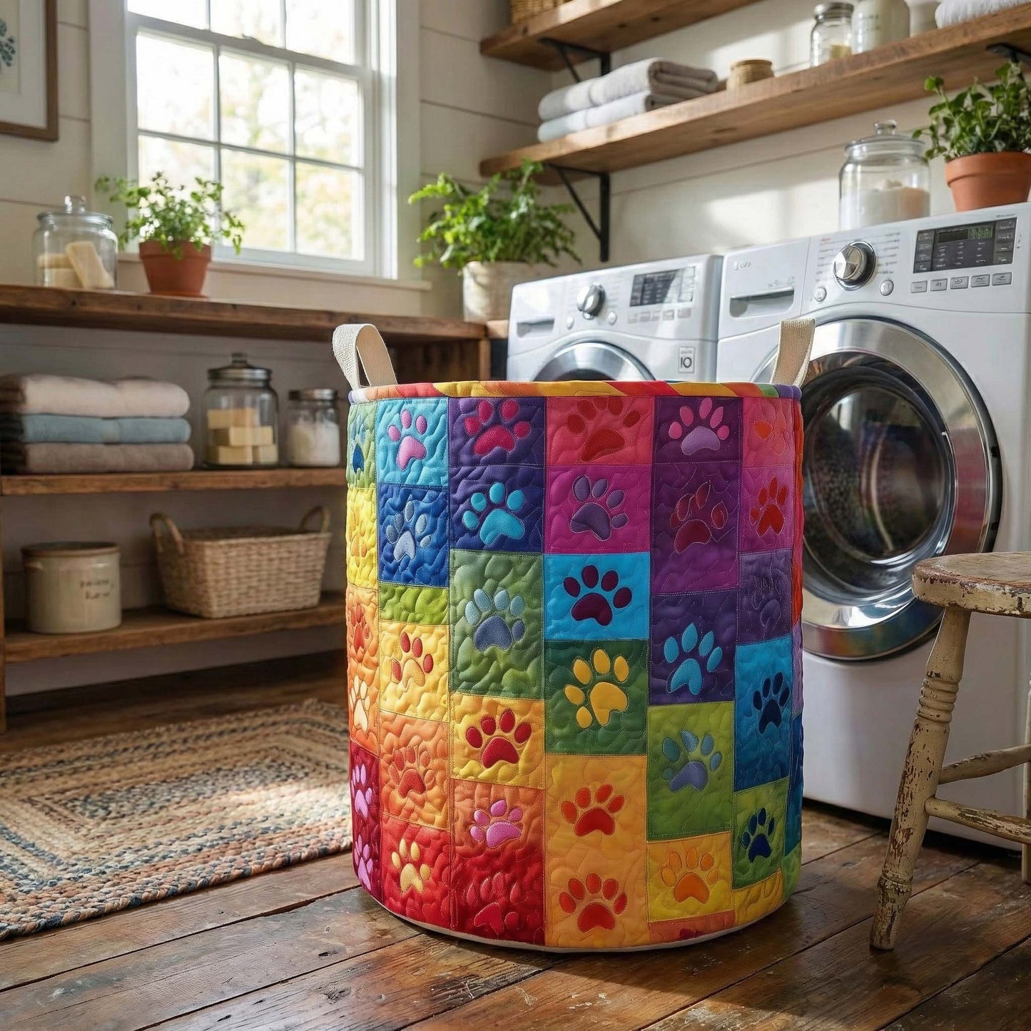 Rainbow Paws Laundry Quilted Tote