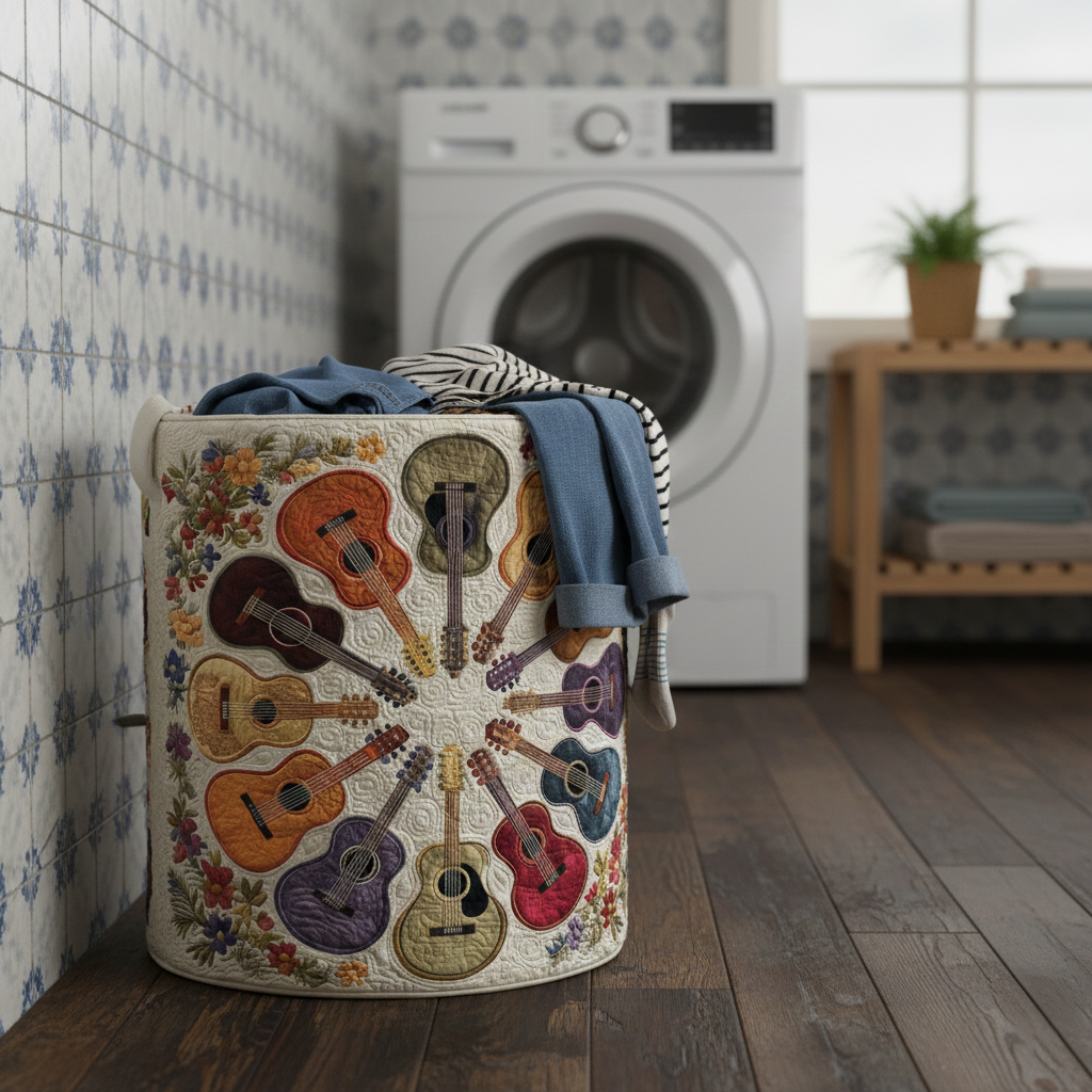 The Guitar Circle Quilted Laundry Basket Tote