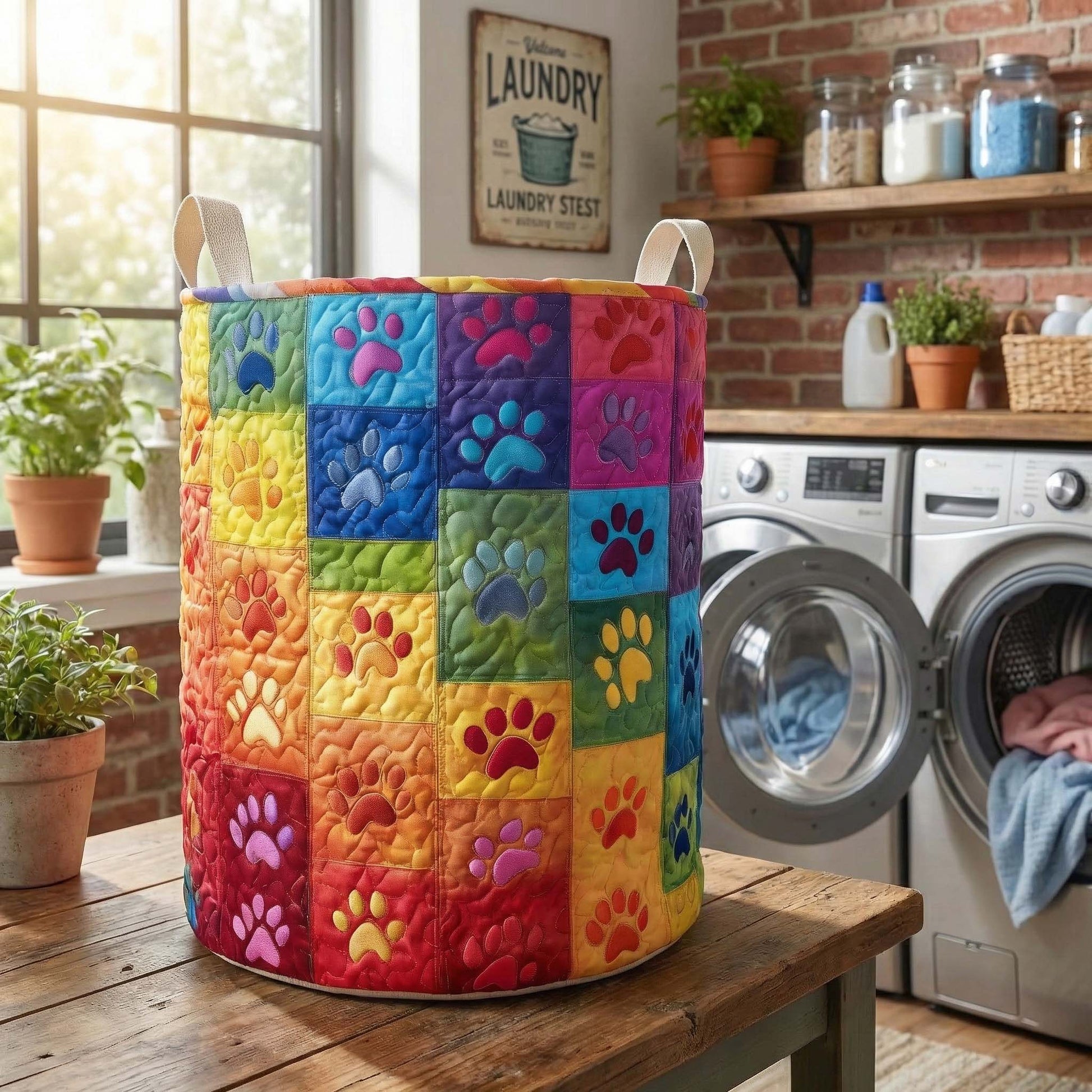 Rainbow Paws Laundry Quilted Tote