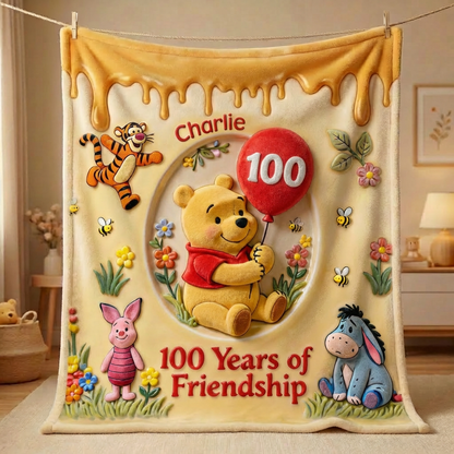 Honey Bear 100 Years Of Friendship - Personalized Mouse Blanket | MNPB01007