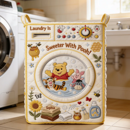 Laundry Is Sweater With Honey Bear - Personalized Quilted Laundry Basket - NSK10116