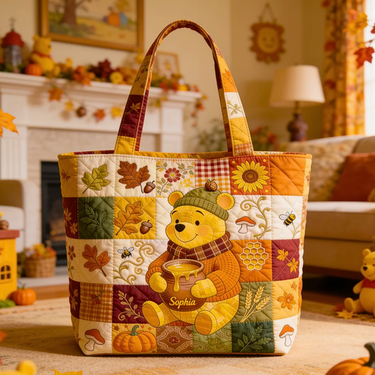 Honey Bear Autumn Vibes - Personalized Quilted Tote Bag - NSK10097