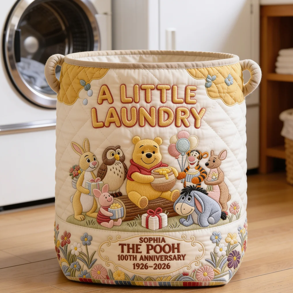Honey Bear Celebrate 100 Years Of Friendship - Personalized Quilted Laundry Basket - NSK10103