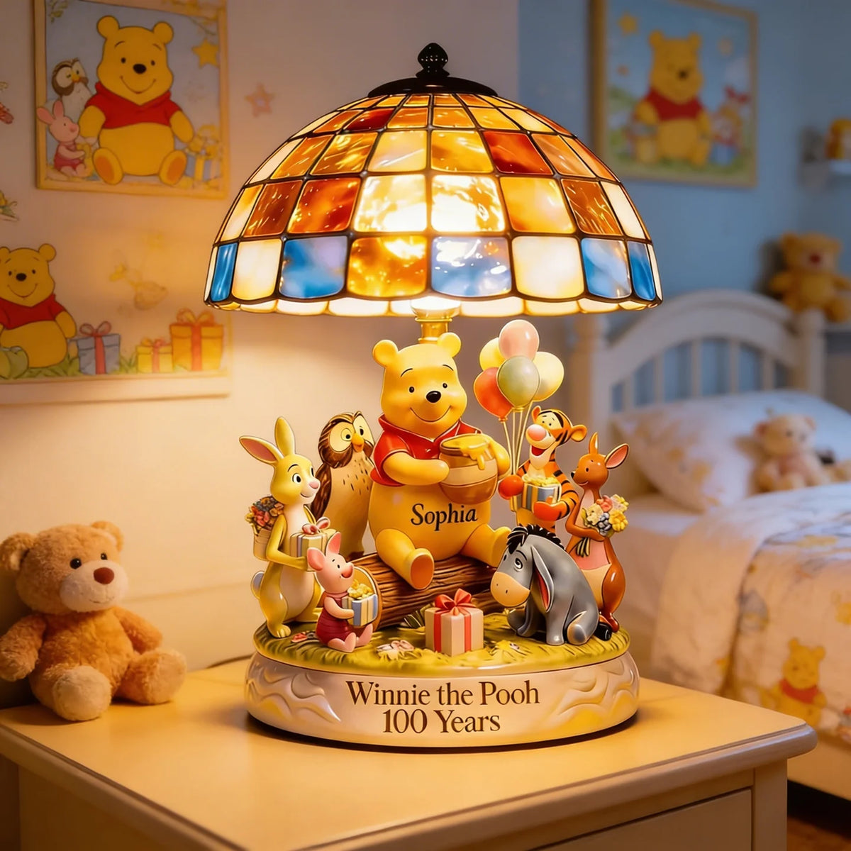 Honey Bear Celebrating 100 Years Of Friendship - Personalized Yellow Bear Acrylic LED Night Light | MNPS01003