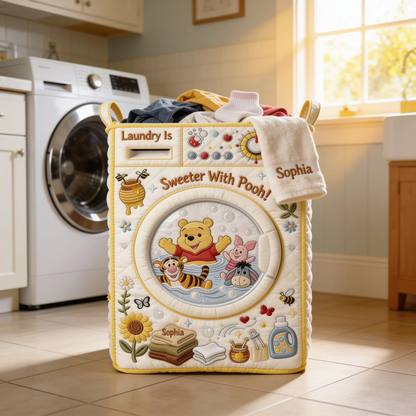 Laundry Is Sweater With Honey Bear - Personalized Quilted Laundry Basket - NSK10116